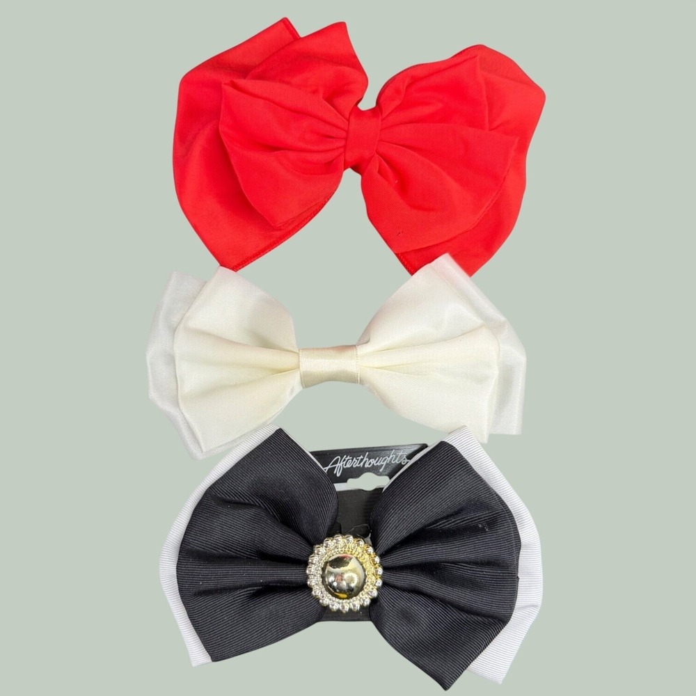 VTG Hair Bow Barrette Set 3pc Red Black White Coquette Afterthoughts 80s 90s
